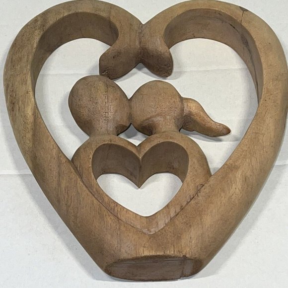 Wooden Hand Carved Romantic Passionate Loving Couple Abstract Figurine Sculpture - Picture 2 of 8